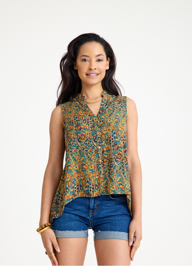 Shirt Collar Asymmetric Cut Petrol Bohemian Blouse 4563